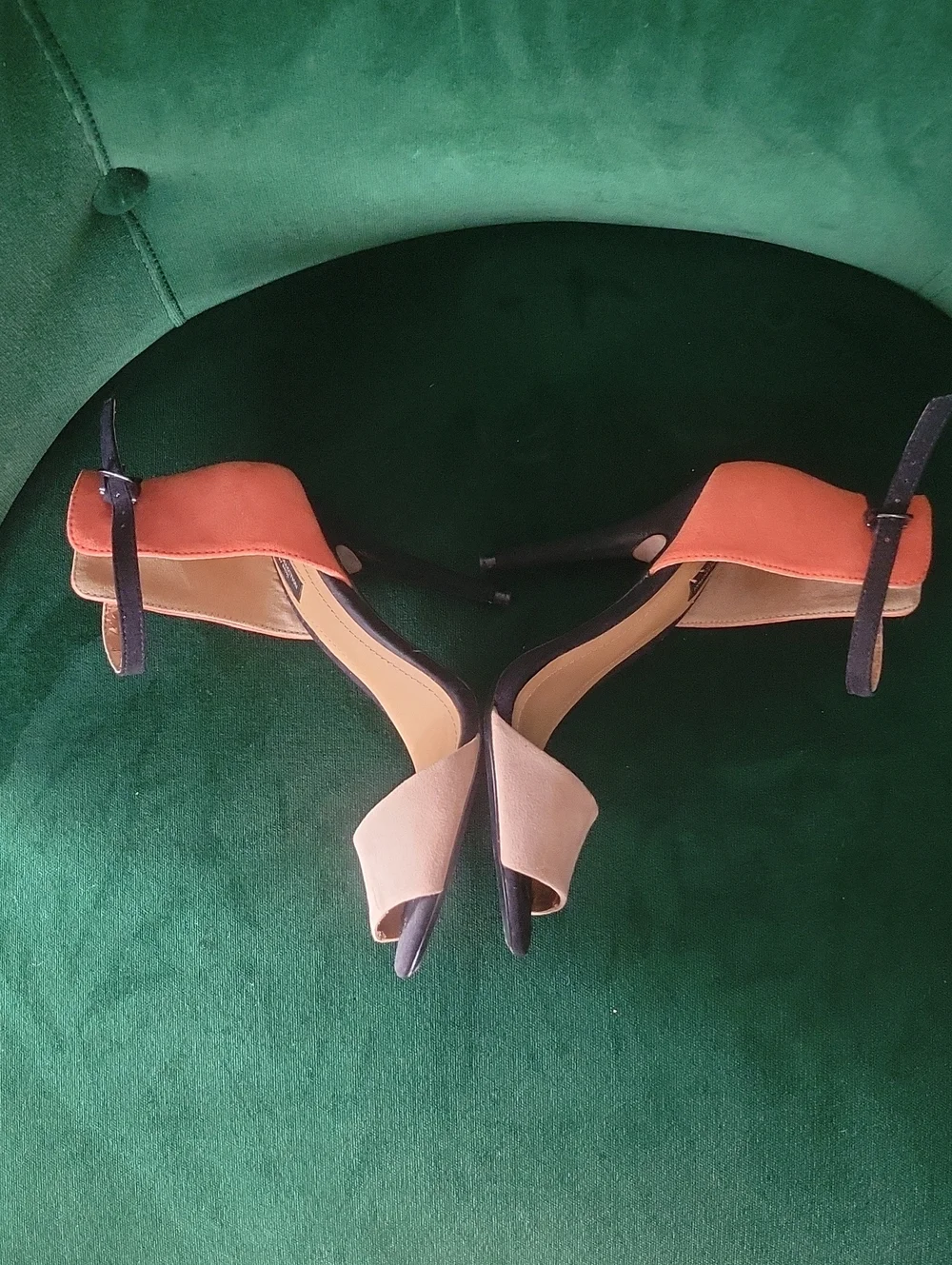 NEW Zara Colorblock Suede Ankle Strap Stiletto Heels Sandals Orange Black 37 6.5